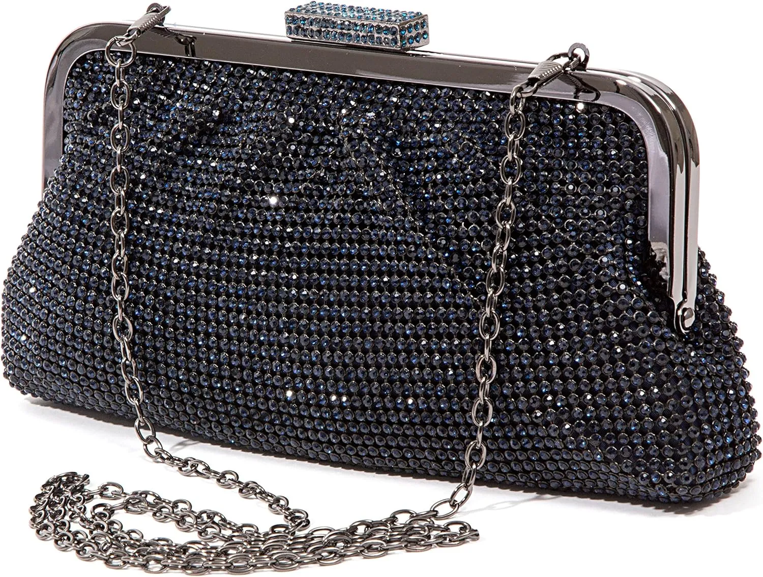 Soft Rhinestone Embellished Clutch Bag, Bag 2015-7 Navy