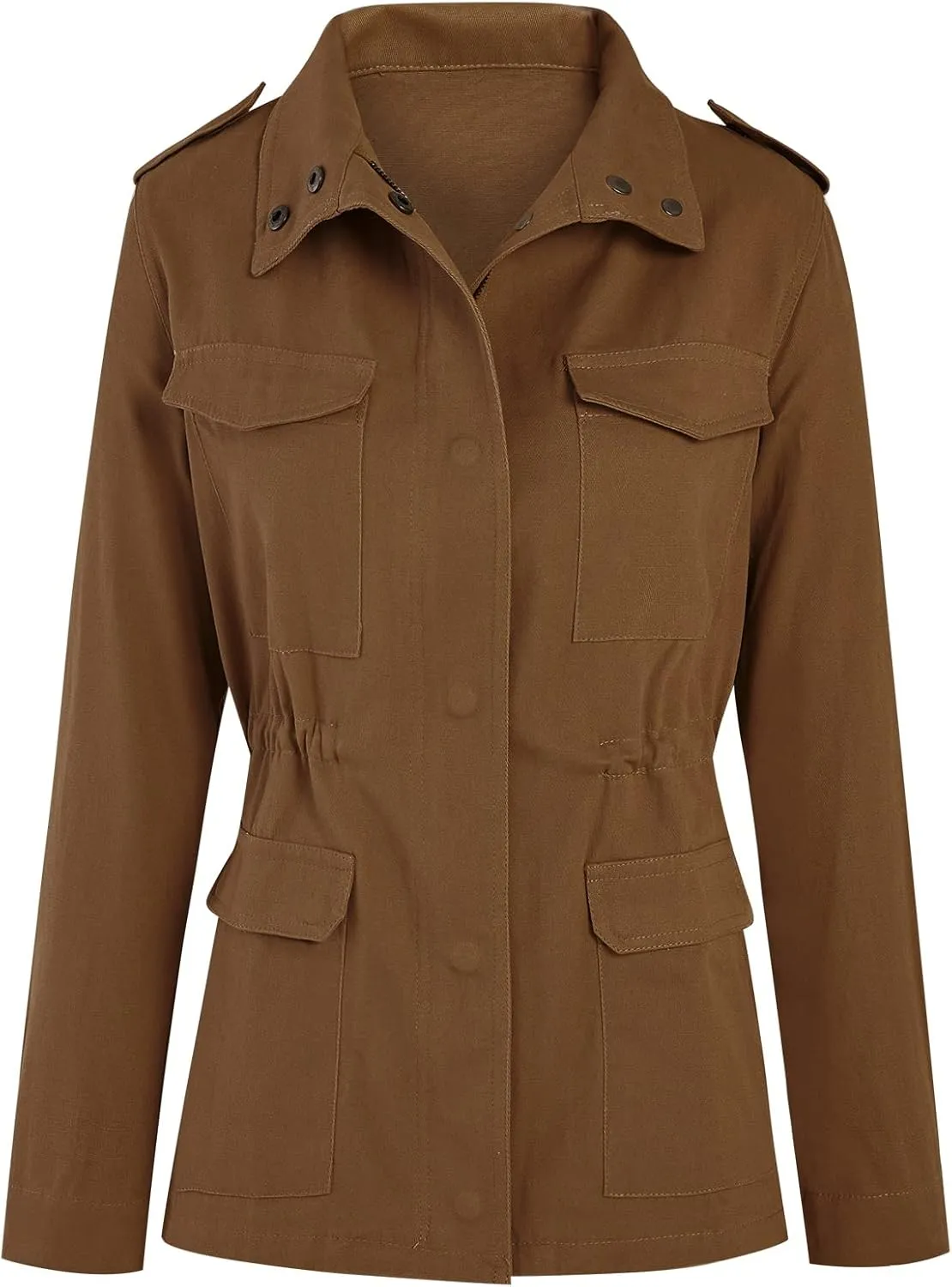 Soulomelody Women Military Anorak Jackets Zip Up Snap Buttons Parka Safari Utility Coats Outwear with Pocket