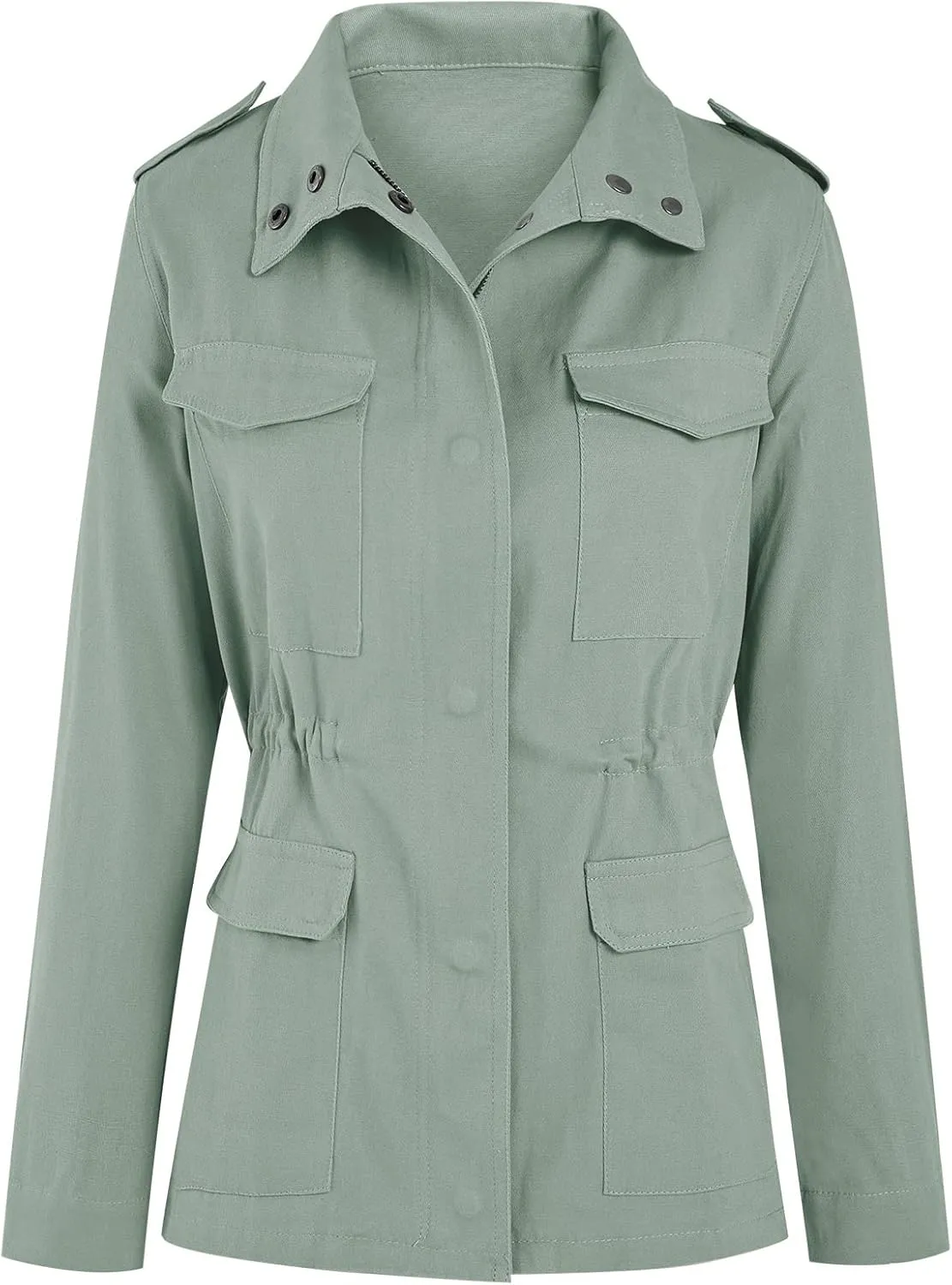 Soulomelody Women Military Anorak Jackets Zip Up Snap Buttons Parka Safari Utility Coats Outwear with Pocket