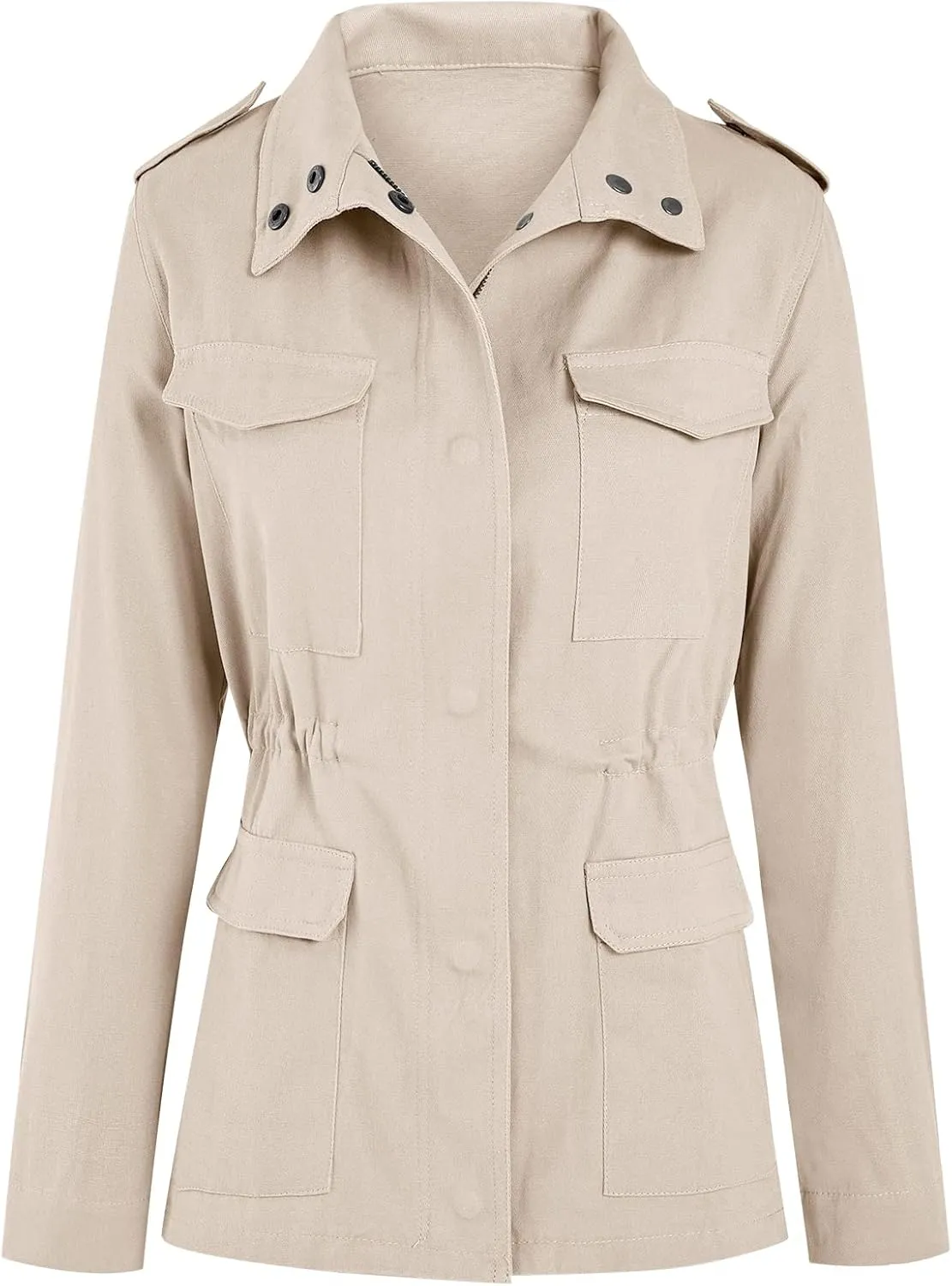 Soulomelody Women Military Anorak Jackets Zip Up Snap Buttons Parka Safari Utility Coats Outwear with Pocket