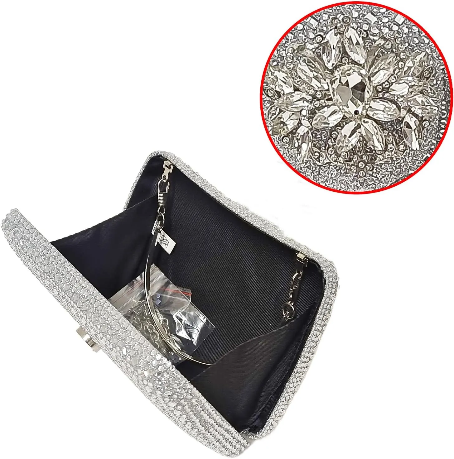 Sparkly Rhinestone Unique Evening Bag Women Floral Clutch Handbag Shoulder Bags