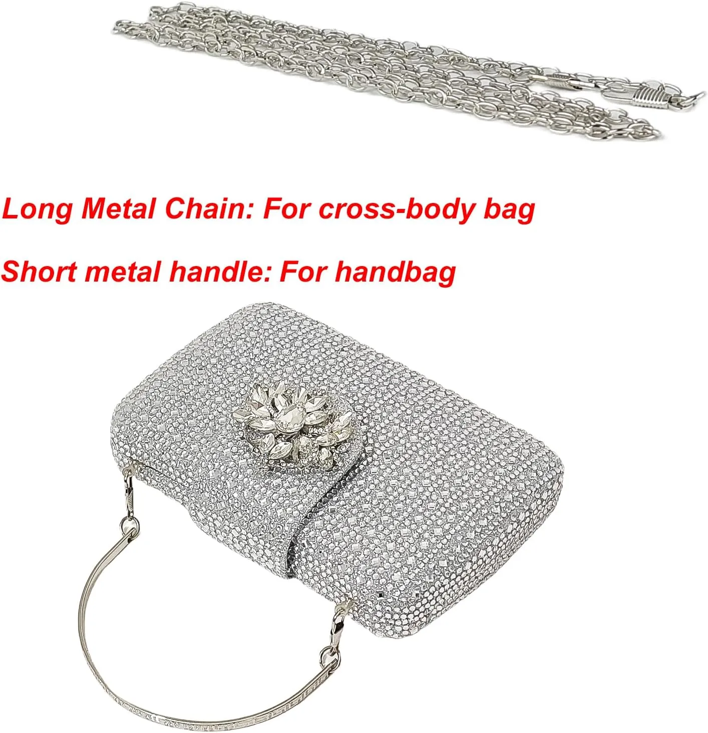 Sparkly Rhinestone Unique Evening Bag Women Floral Clutch Handbag Shoulder Bags