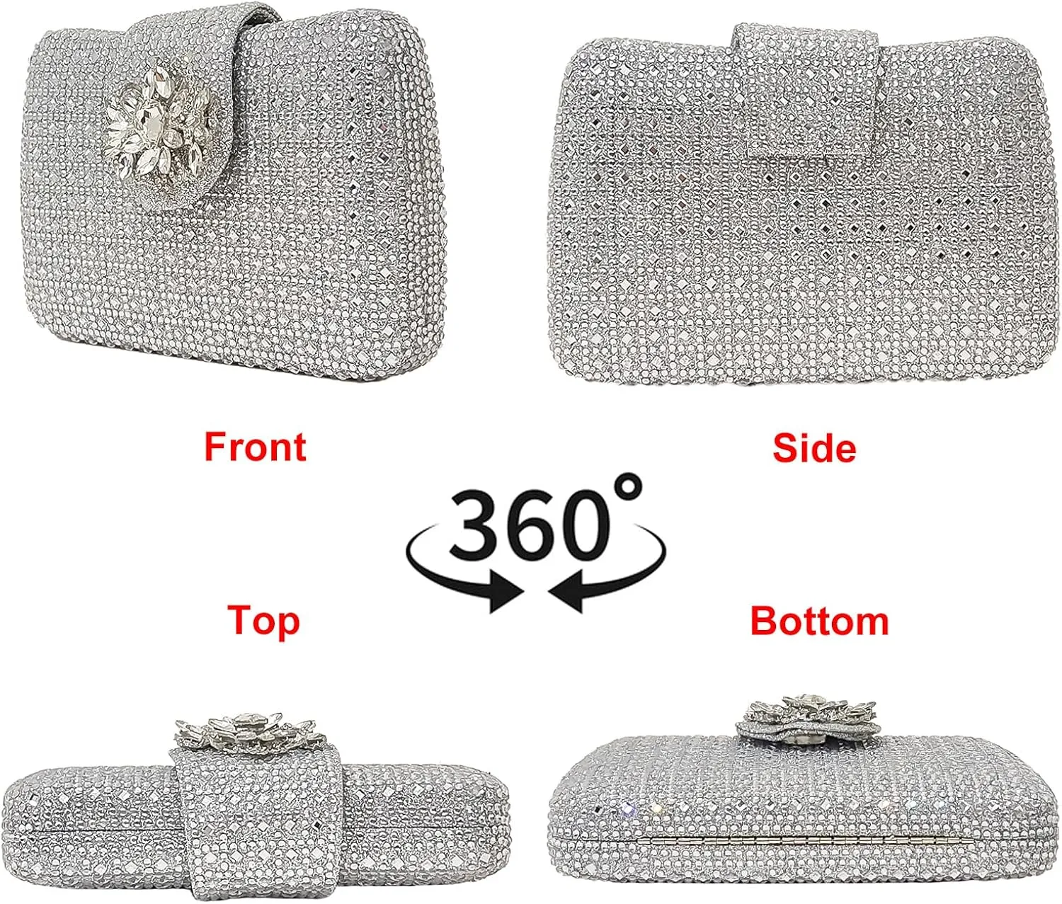 Sparkly Rhinestone Unique Evening Bag Women Floral Clutch Handbag Shoulder Bags