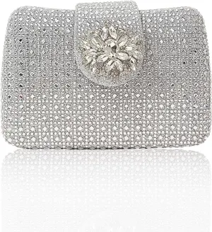Sparkly Rhinestone Unique Evening Bag Women Floral Clutch Handbag Shoulder Bags