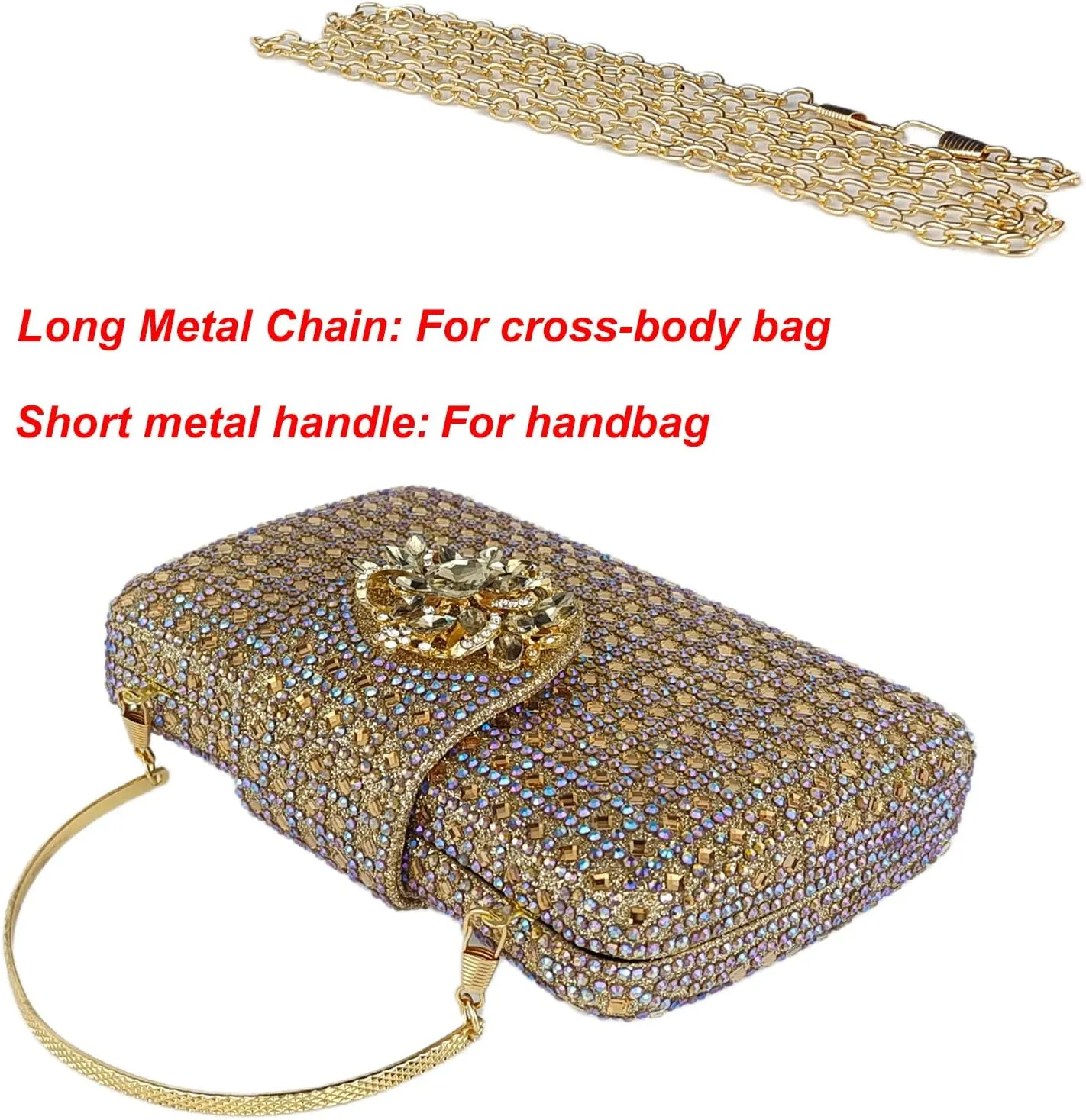 Sparkly Rhinestone Unique Evening Bag Women Floral Clutch Handbag Shoulder Bags