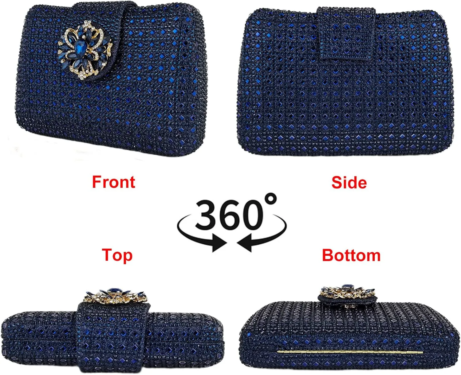 Sparkly Rhinestone Unique Evening Bag Women Floral Clutch Handbag Shoulder Bags