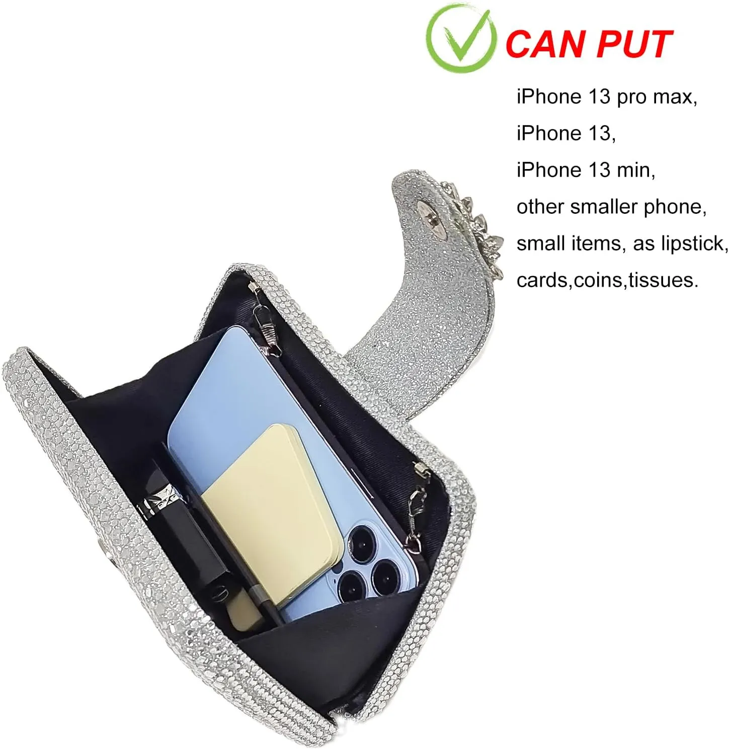Sparkly Rhinestone Unique Evening Bag Women Floral Clutch Handbag Shoulder Bags