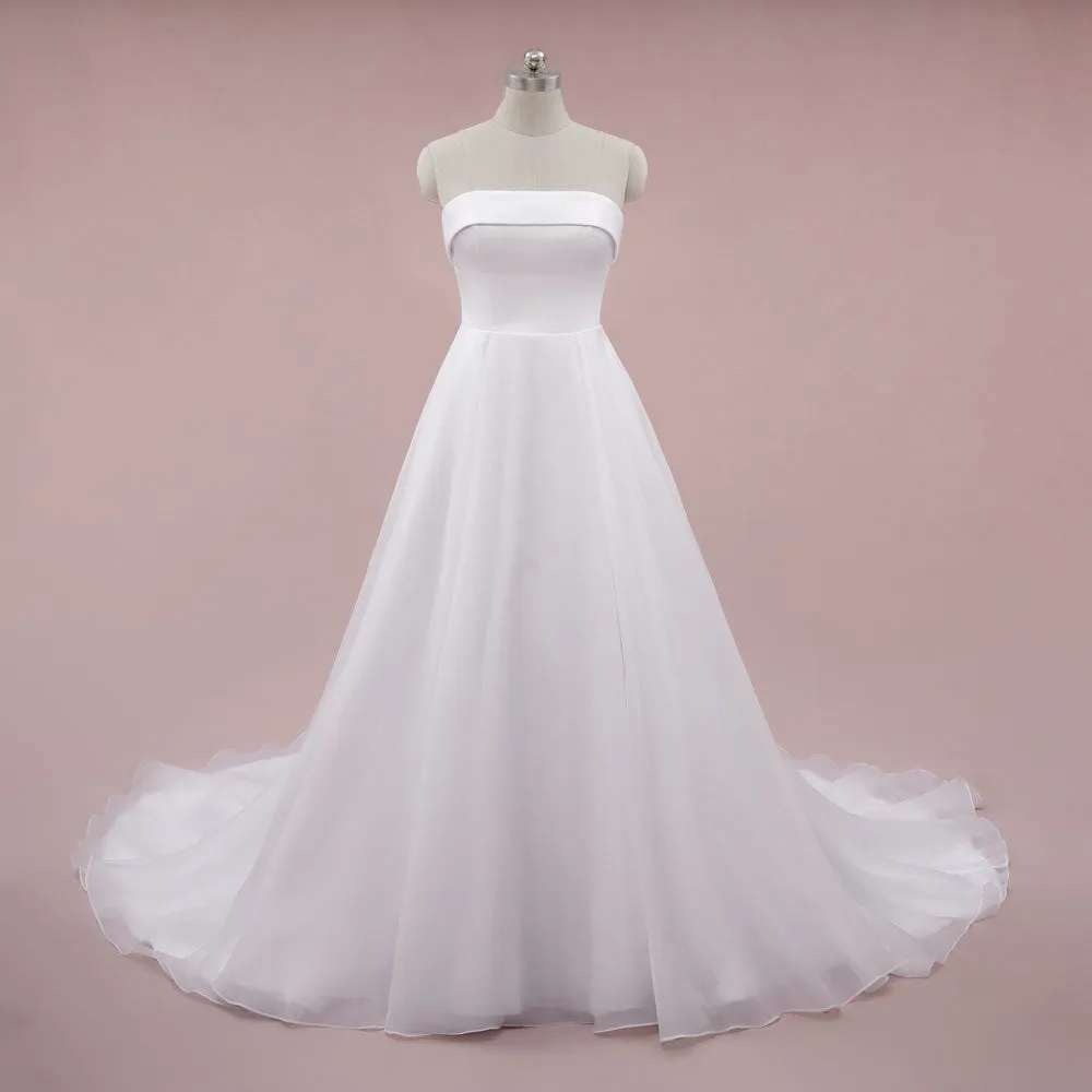 Strapless Organza A-line Wedding Dress with Bow | OLENA