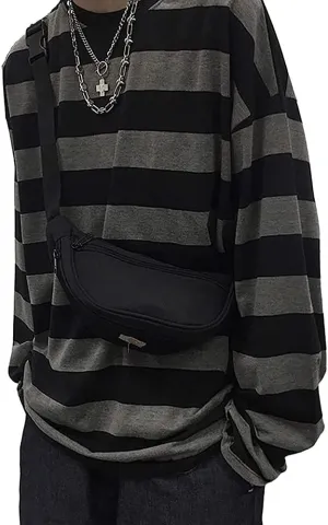 Striped Crewneck Long-Sleeve T-Shirt Alt Pullover Emo Shirt Punk Japanese Harajuku Streetwear
