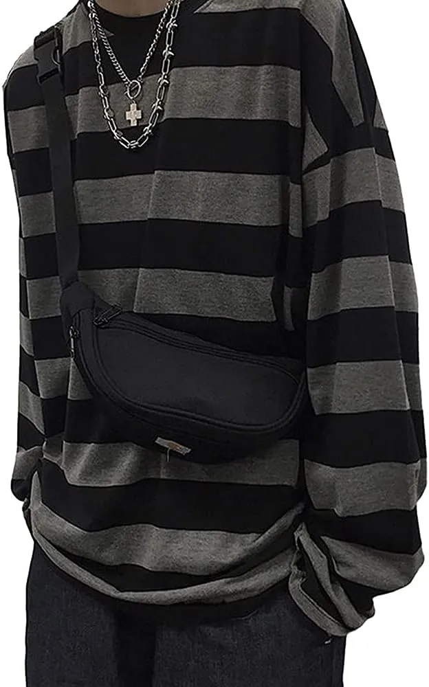 Striped Crewneck Long-Sleeve T-Shirt Alt Pullover Emo Shirt Punk Japanese Harajuku Streetwear