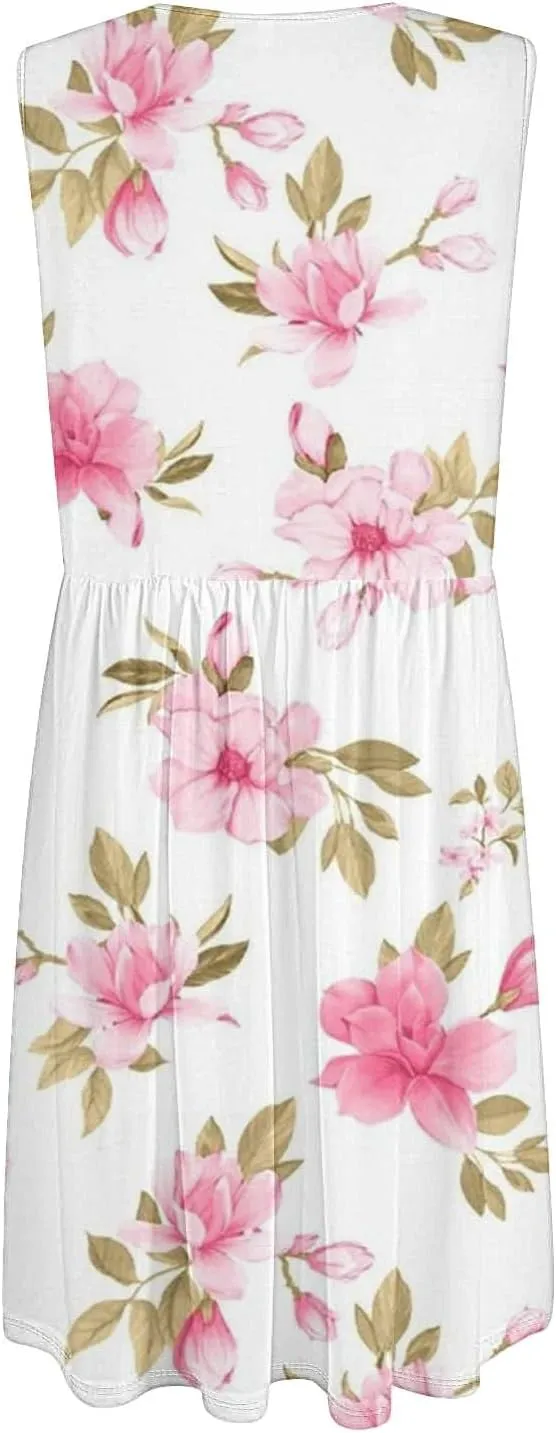 Summer Dresses for Women 2025 Casual Printed Sleeveless Loose Midi Dress with Pockets Sundresses for Women