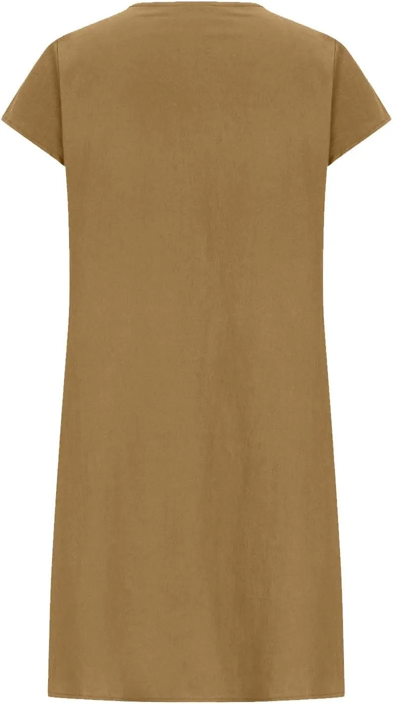 Summer Linen Dress for Women Cap Sleeve Midi Dress Plus Size Loose Dress Casual Pleated Dress Comfy Beach Dresses