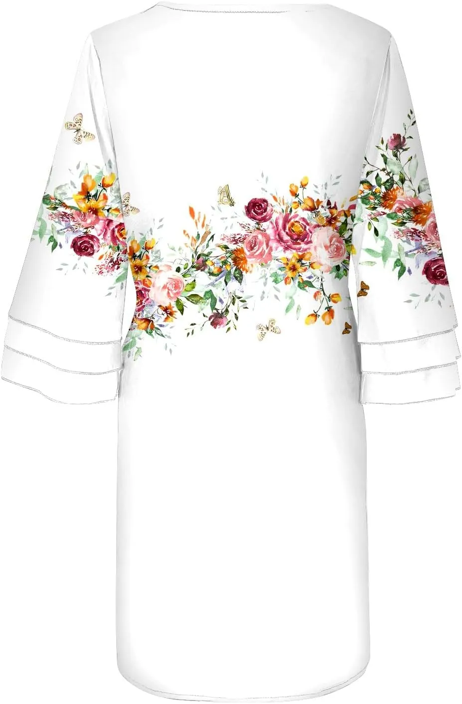 Summer Spring Womens V Neck Cute Shift Dress with Pockets Bell Sleeve Ruffle Hem Loose Swing Summer Tunic Mini Dress