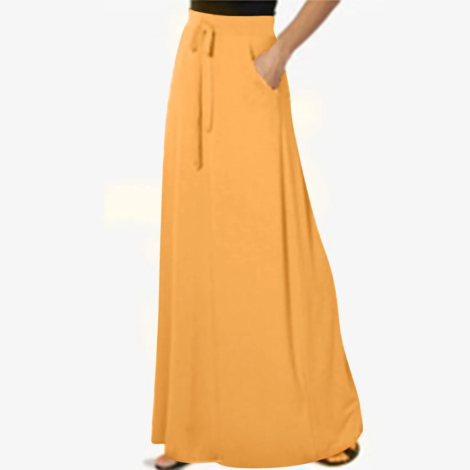 TANGNADE Spring Maxi Skirts for Women 2025 with Pockets Summer Plus Size Trendy Boho Comfy Elastic Waist Long Skirt
