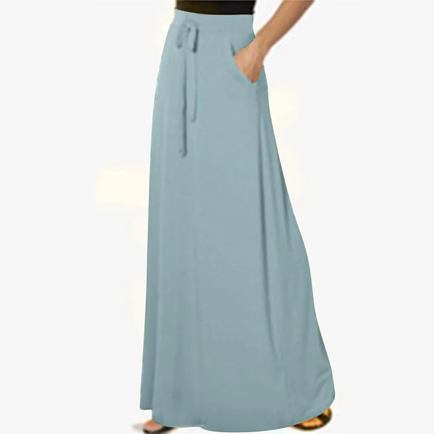TANGNADE Spring Maxi Skirts for Women 2025 with Pockets Summer Plus Size Trendy Boho Comfy Elastic Waist Long Skirt
