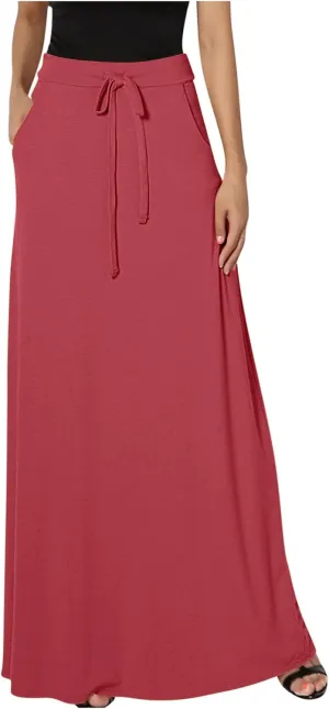 TANGNADE Spring Maxi Skirts for Women 2025 with Pockets Summer Plus Size Trendy Boho Comfy Elastic Waist Long Skirt
