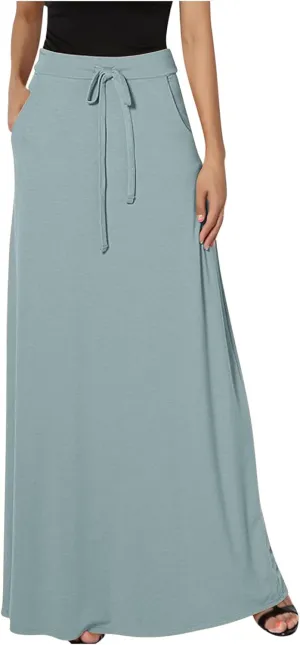 TANGNADE Spring Maxi Skirts for Women 2025 with Pockets Summer Plus Size Trendy Boho Comfy Elastic Waist Long Skirt
