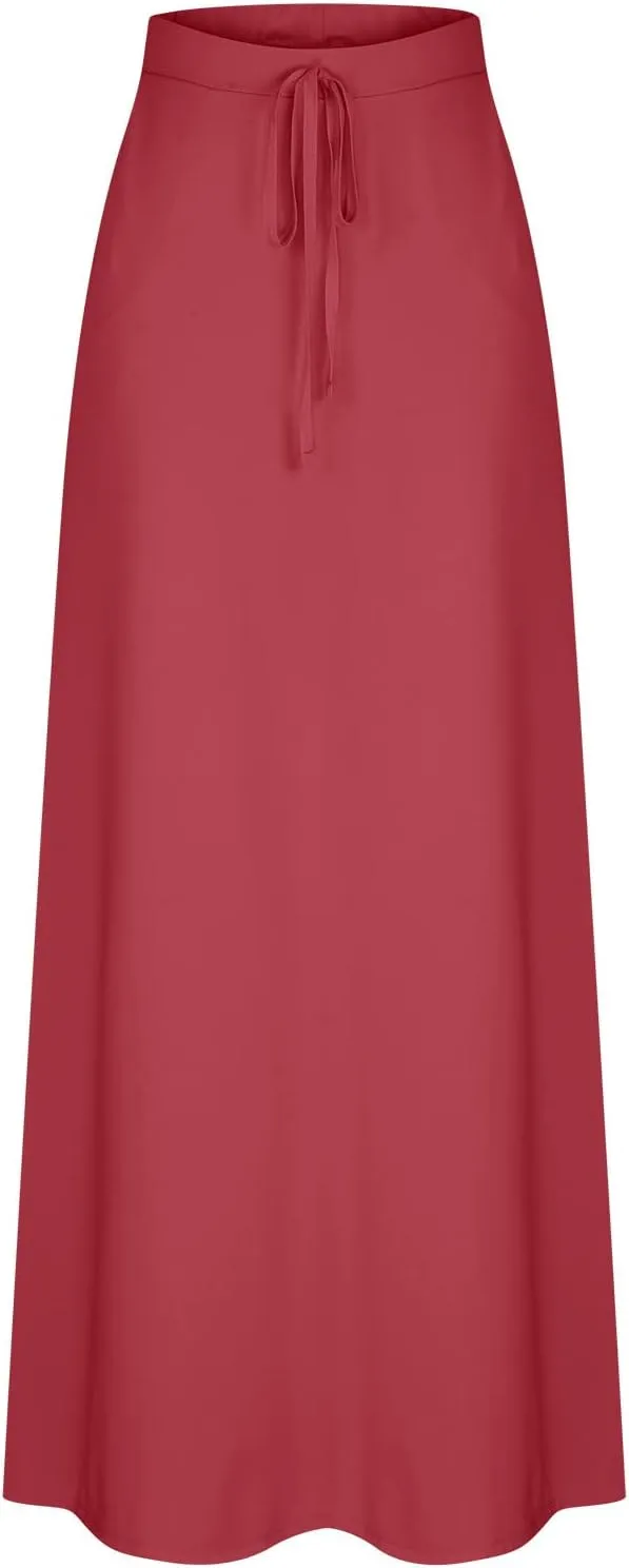 TANGNADE Spring Maxi Skirts for Women 2025 with Pockets Summer Plus Size Trendy Boho Comfy Elastic Waist Long Skirt