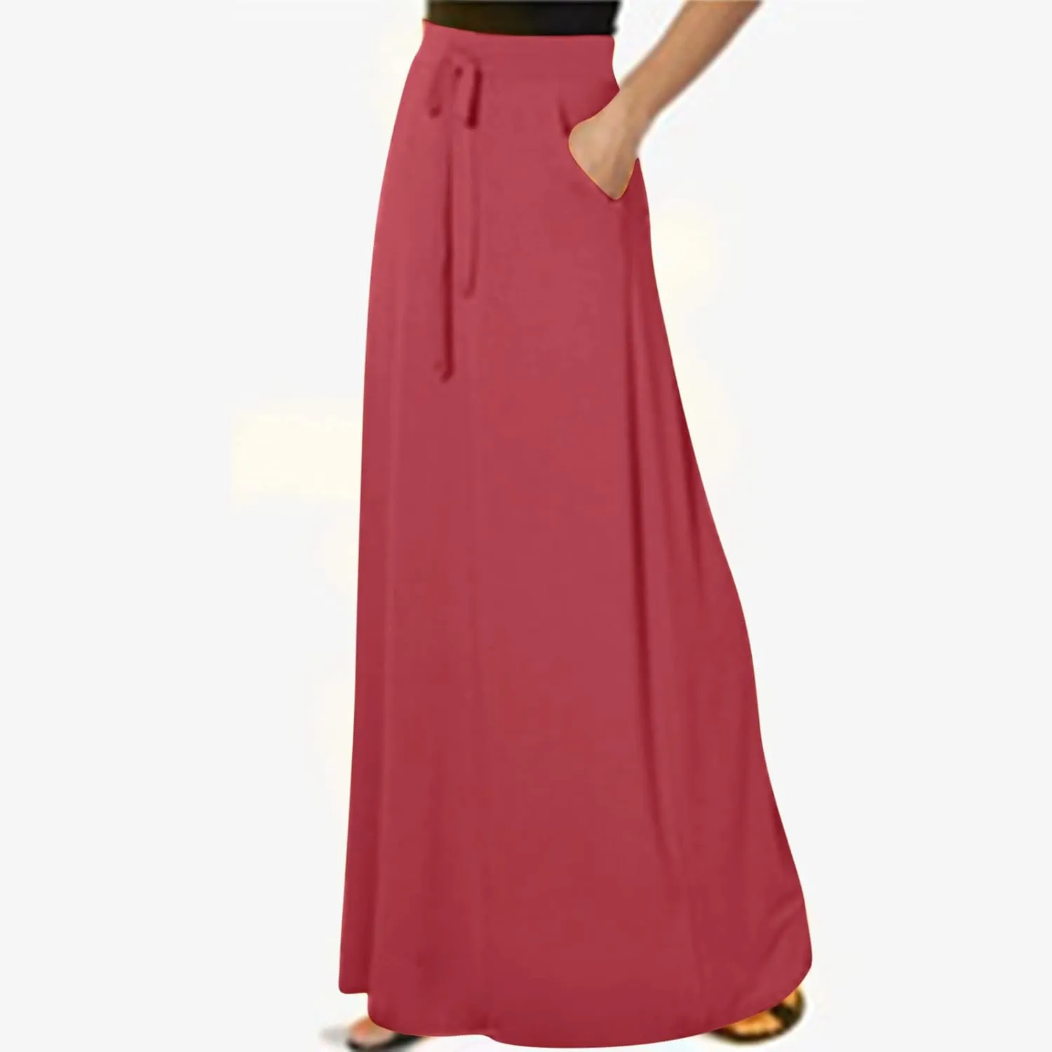 TANGNADE Spring Maxi Skirts for Women 2025 with Pockets Summer Plus Size Trendy Boho Comfy Elastic Waist Long Skirt
