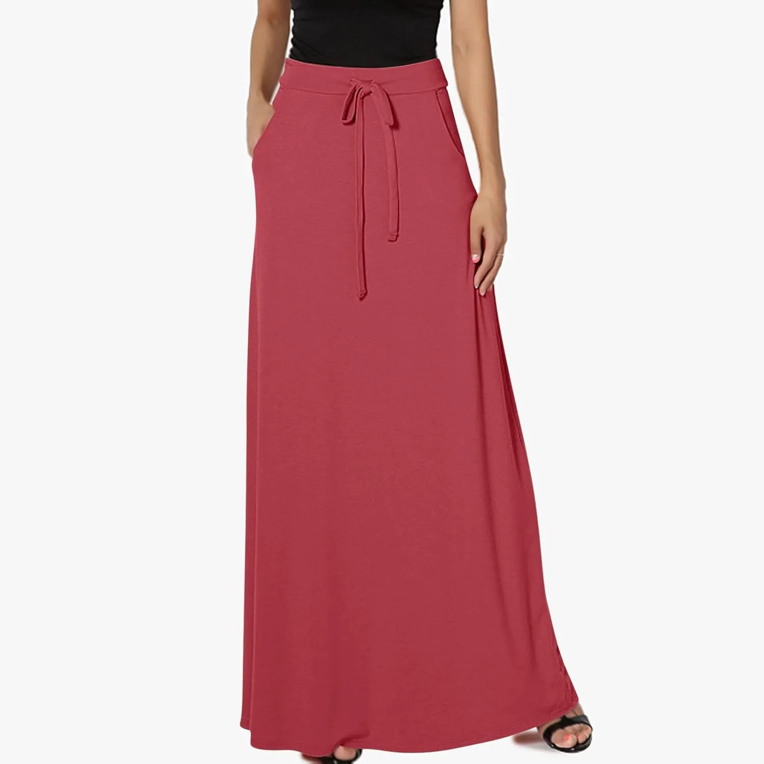 TANGNADE Spring Maxi Skirts for Women 2025 with Pockets Summer Plus Size Trendy Boho Comfy Elastic Waist Long Skirt