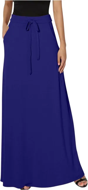TANGNADE Spring Maxi Skirts for Women 2025 with Pockets Summer Plus Size Trendy Boho Comfy Elastic Waist Long Skirt
