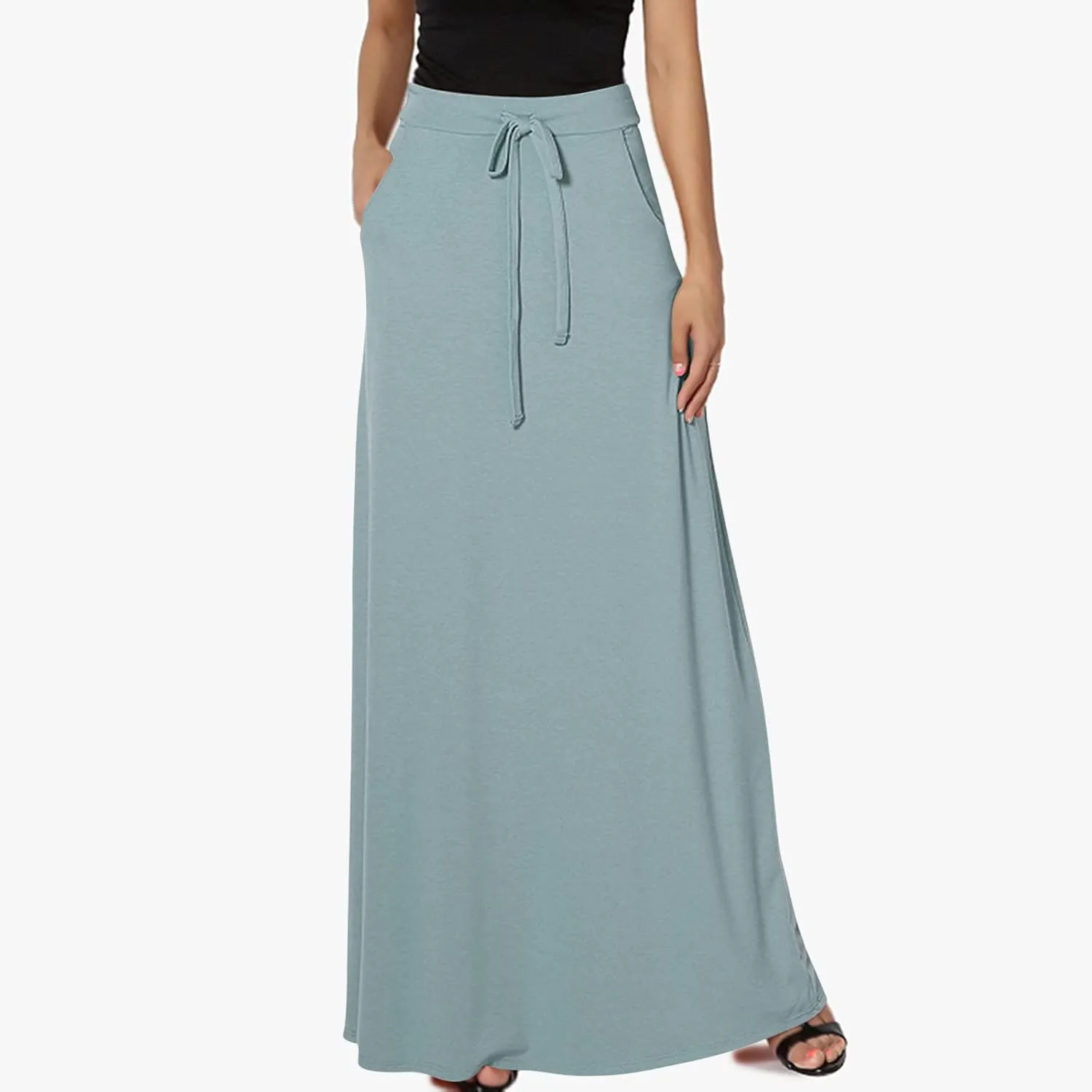 TANGNADE Spring Maxi Skirts for Women 2025 with Pockets Summer Plus Size Trendy Boho Comfy Elastic Waist Long Skirt