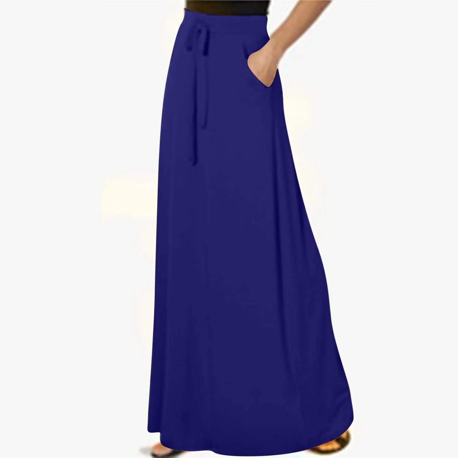 TANGNADE Spring Maxi Skirts for Women 2025 with Pockets Summer Plus Size Trendy Boho Comfy Elastic Waist Long Skirt