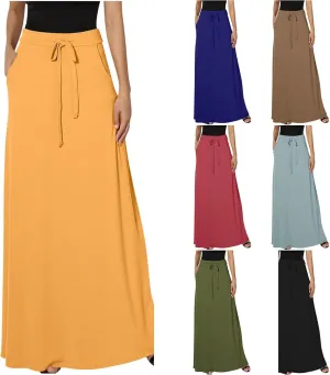 TANGNADE Spring Maxi Skirts for Women 2025 with Pockets Summer Plus Size Trendy Boho Comfy Elastic Waist Long Skirt