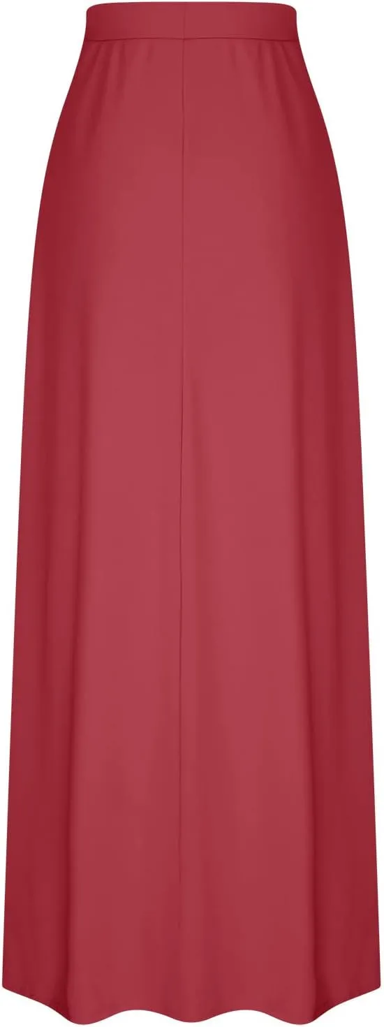 TANGNADE Spring Maxi Skirts for Women 2025 with Pockets Summer Plus Size Trendy Boho Comfy Elastic Waist Long Skirt