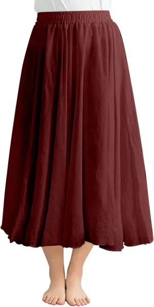 TANGNADE Womens Skirts Midi Length Elastic High Waist Summer Casual Flowy Swing Boho Skirt Trendy Travel Beach Dress