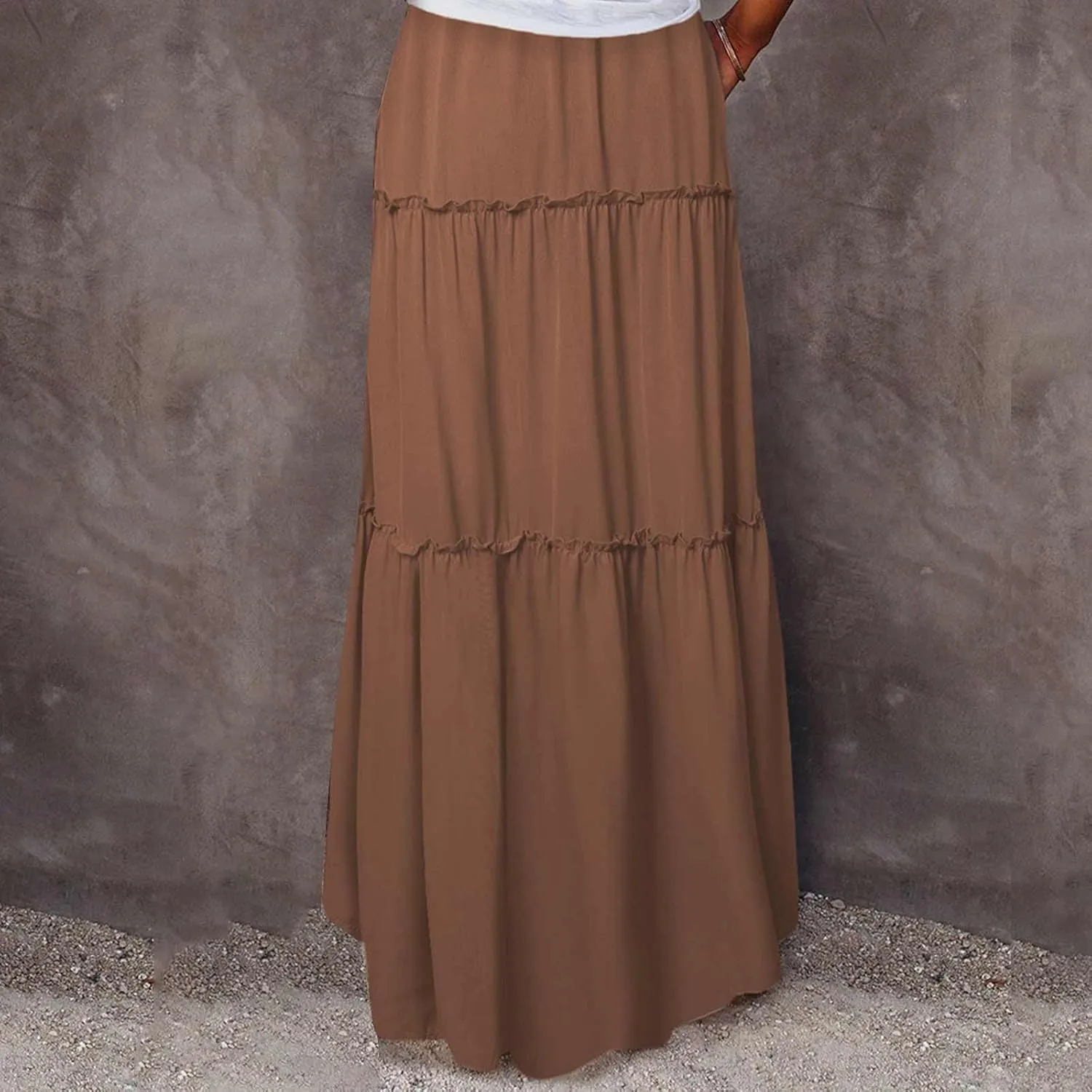 TANGNADE Womens Skirts Summer Casual Flowy High Waisted Tiered Maxi Skirt Spring Trendy Beach Ladies Skirts Long Length
