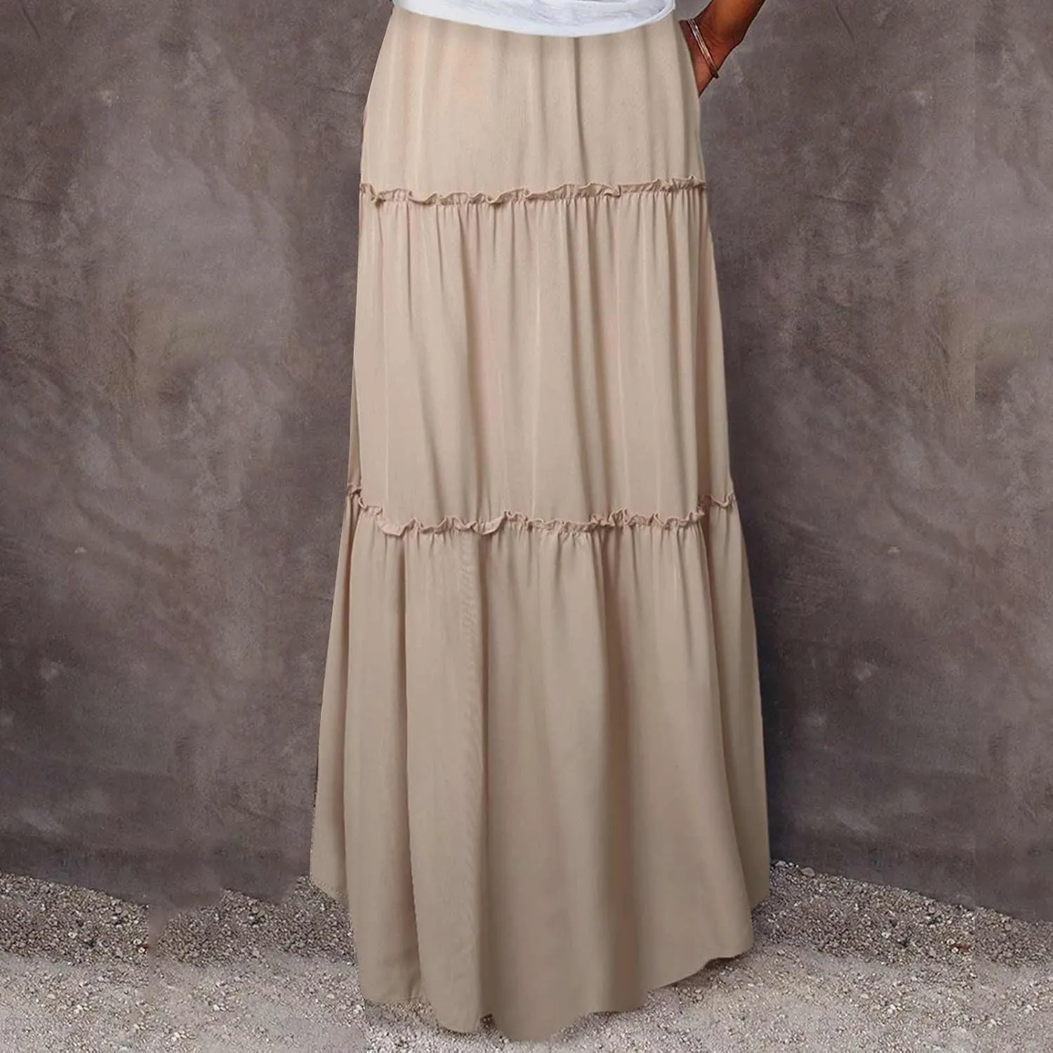 TANGNADE Womens Skirts Summer Casual Flowy High Waisted Tiered Maxi Skirt Spring Trendy Beach Ladies Skirts Long Length