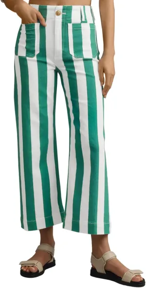 Tankaneo Womens Cropped Striped Jeans Casual High Waisted Stretchy Straight Leg Denim Pants with Pockets