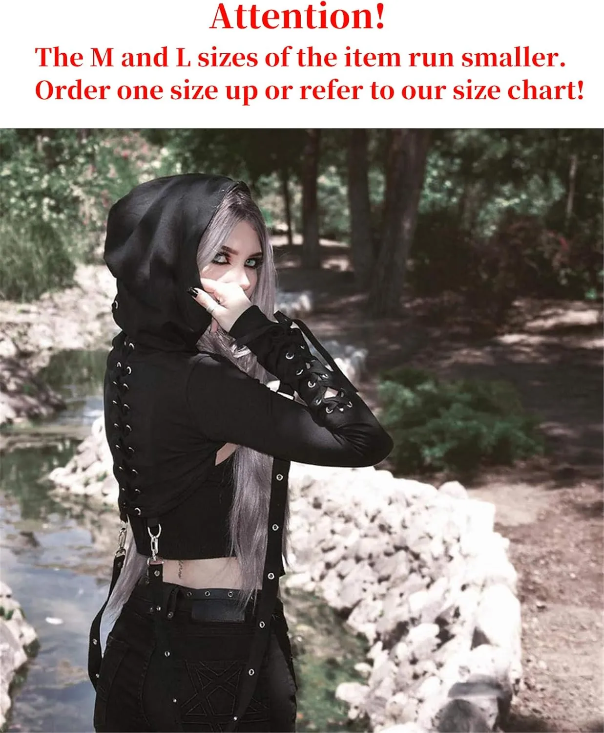 TOMETO STAR Women Gothic Punk Hoodies Bandage Crop Tops Long Sleeve Pullover Sweatshirt for Rave Festivals Streetwear