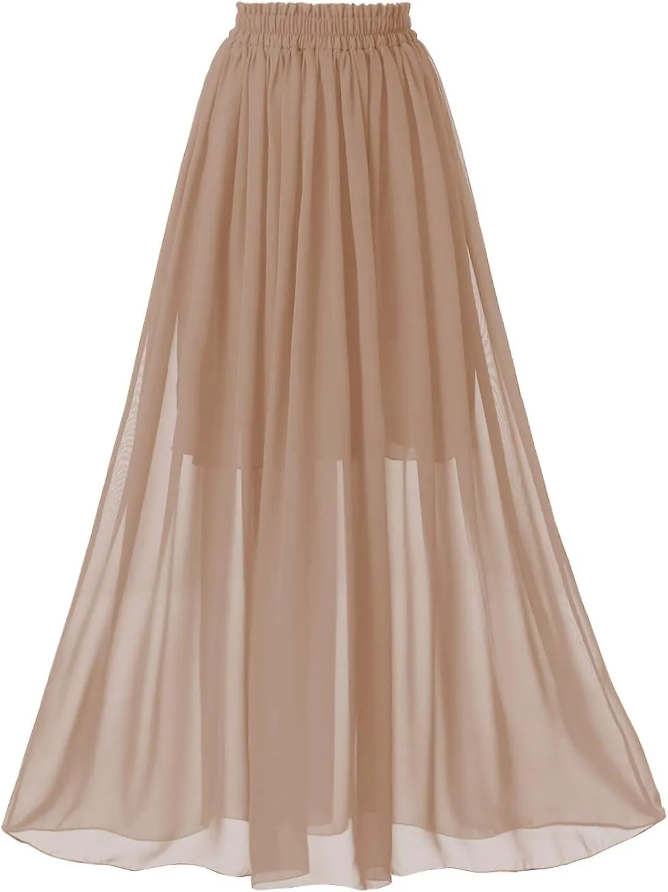 Topdress Women's Chiffon Skirts Elastic High Waist Tea Length A-line Ruffle Beach Skirts