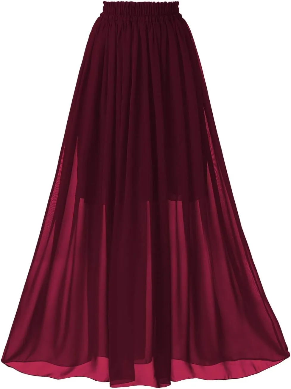 Topdress Women's Chiffon Skirts Elastic High Waist Tea Length A-line Ruffle Beach Skirts