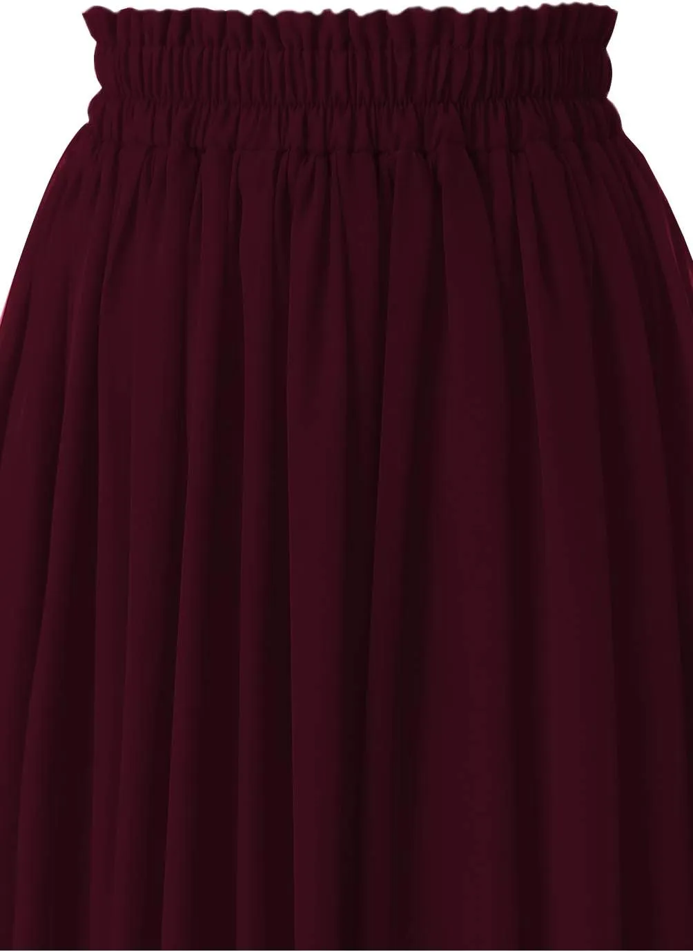 Topdress Women's Chiffon Skirts Elastic High Waist Tea Length A-line Ruffle Beach Skirts