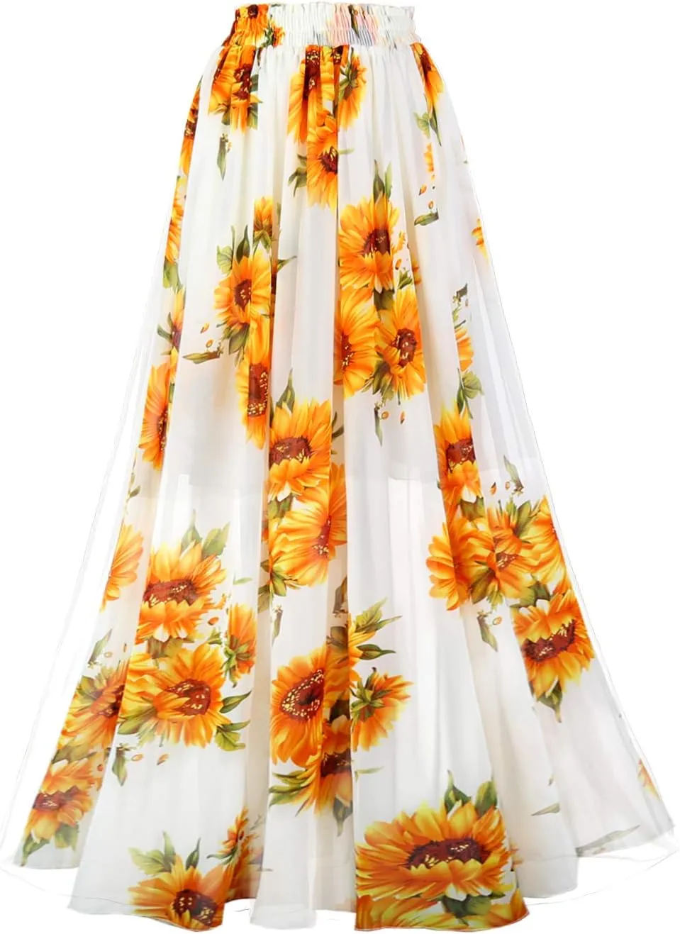 Topdress Women's Chiffon Skirts Elastic High Waist Tea Length A-line Ruffle Beach Skirts