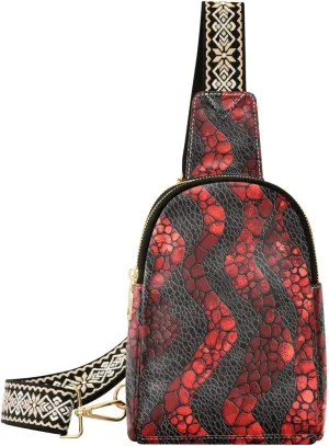 trendy Snake Skin Fur Texture Crimson romantic Leather womens fanny pack leather for women fanny pack for day pack