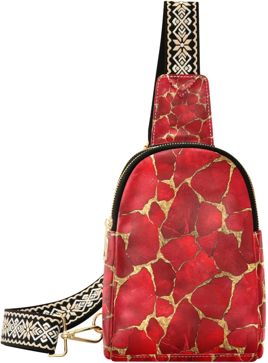 trendy Stone Texture Red Gold romantic waterproof sling bag leather fanny pack for women for hiking