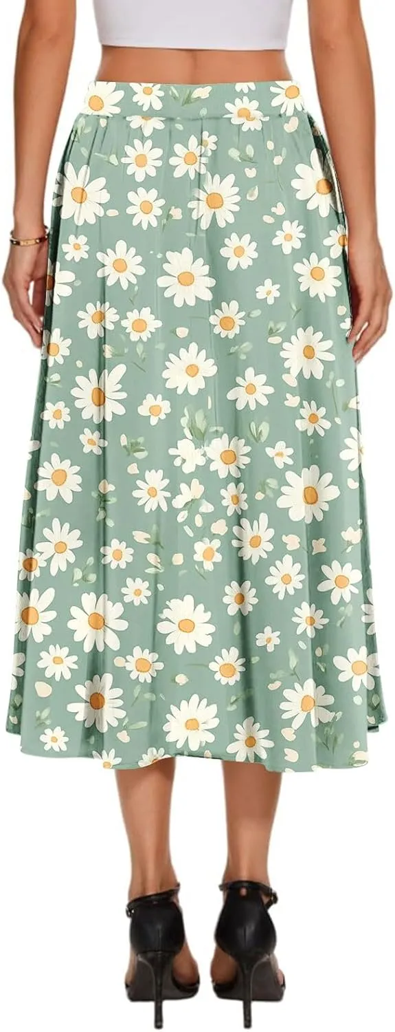 Trendy Summer Skirts for Women Boho High Waist Floral A-Line Elastic Swing Dresses 2025 Elegant Classy Maxi Skirts