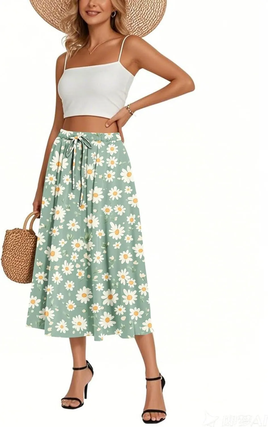 Trendy Summer Skirts for Women Boho High Waist Floral A-Line Elastic Swing Dresses 2025 Elegant Classy Maxi Skirts
