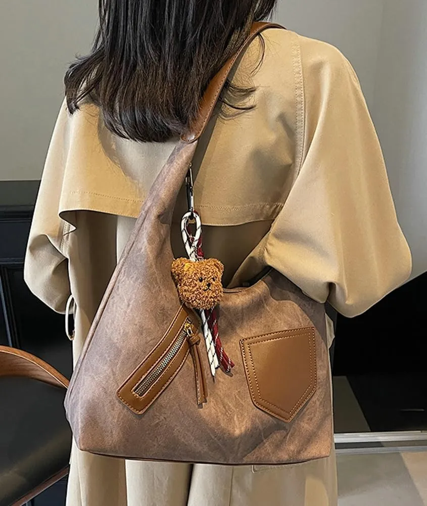 Trendy Vegan Leather Tote Bag Crescent Shoulder Bag Women Satchels Crossbody Purse Top-handle Handbag 2025