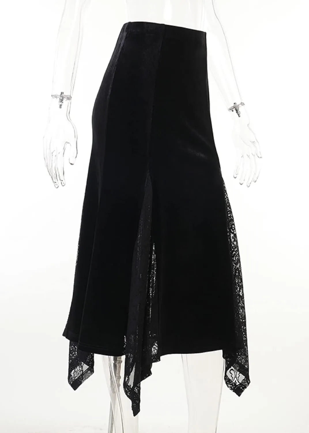 TSMNZMU Women Gothic Long Skirts Vintage Dark Lace Patchwork Skirts Grunge Harajuku Fairy Skirt Emo Alt Clothes