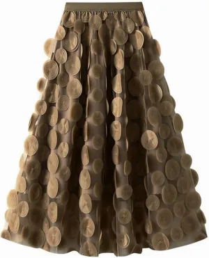 Tulle Skirt for Women 3D Polka Dot Mesh Skirts Flowy Midi A-Line Layered Bubble Wedding Guest Party Skirt