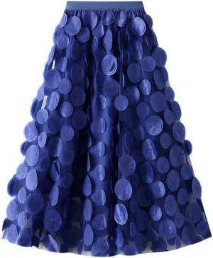 Tulle Skirt for Women 3D Polka Dot Mesh Skirts Flowy Midi A-Line Layered Bubble Wedding Guest Party Skirt