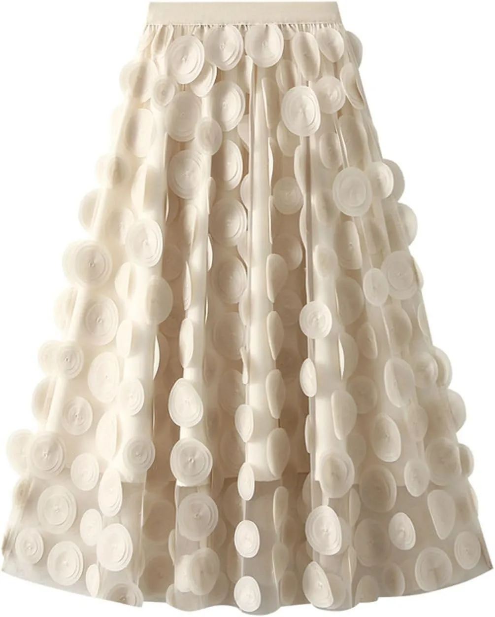 Tulle Skirt for Women 3D Polka Dot Mesh Skirts Flowy Midi A-Line Layered Bubble Wedding Guest Party Skirt
