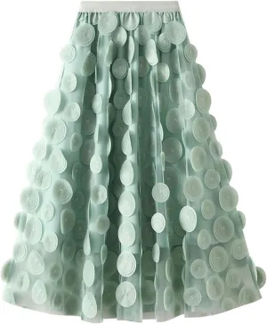 Tulle Skirt for Women 3D Polka Dot Mesh Skirts Flowy Midi A-Line Layered Bubble Wedding Guest Party Skirt