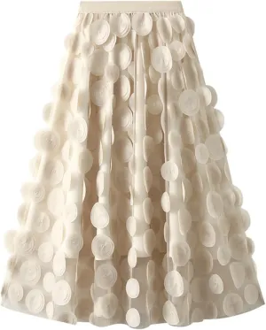 Tulle Skirt for Women 3D Polka Dot Mesh Skirts Flowy Midi A-Line Layered Bubble Wedding Guest Party Skirt