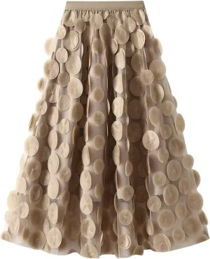 Tulle Skirt for Women 3D Polka Dot Mesh Skirts Flowy Midi A-Line Layered Bubble Wedding Guest Party Skirt